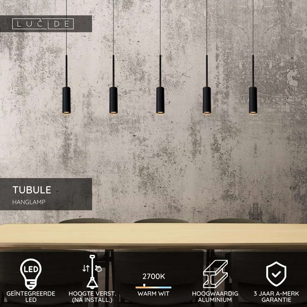 Lampe pendante à 5 lumières Tubule Noir Lucide 5411212241870
