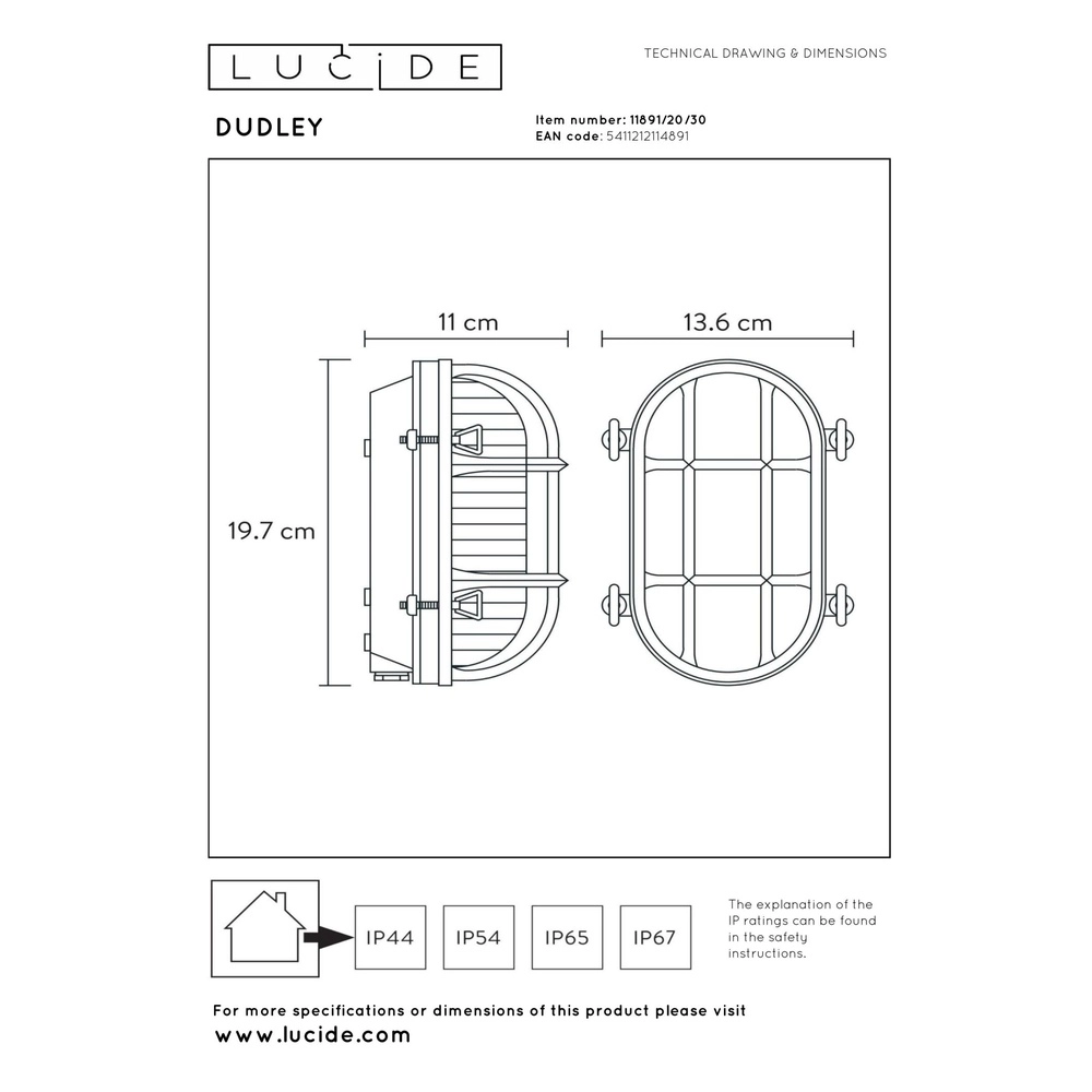 Lampe murale Bullseye Dudley IP54 noir Lucide 5411212114891