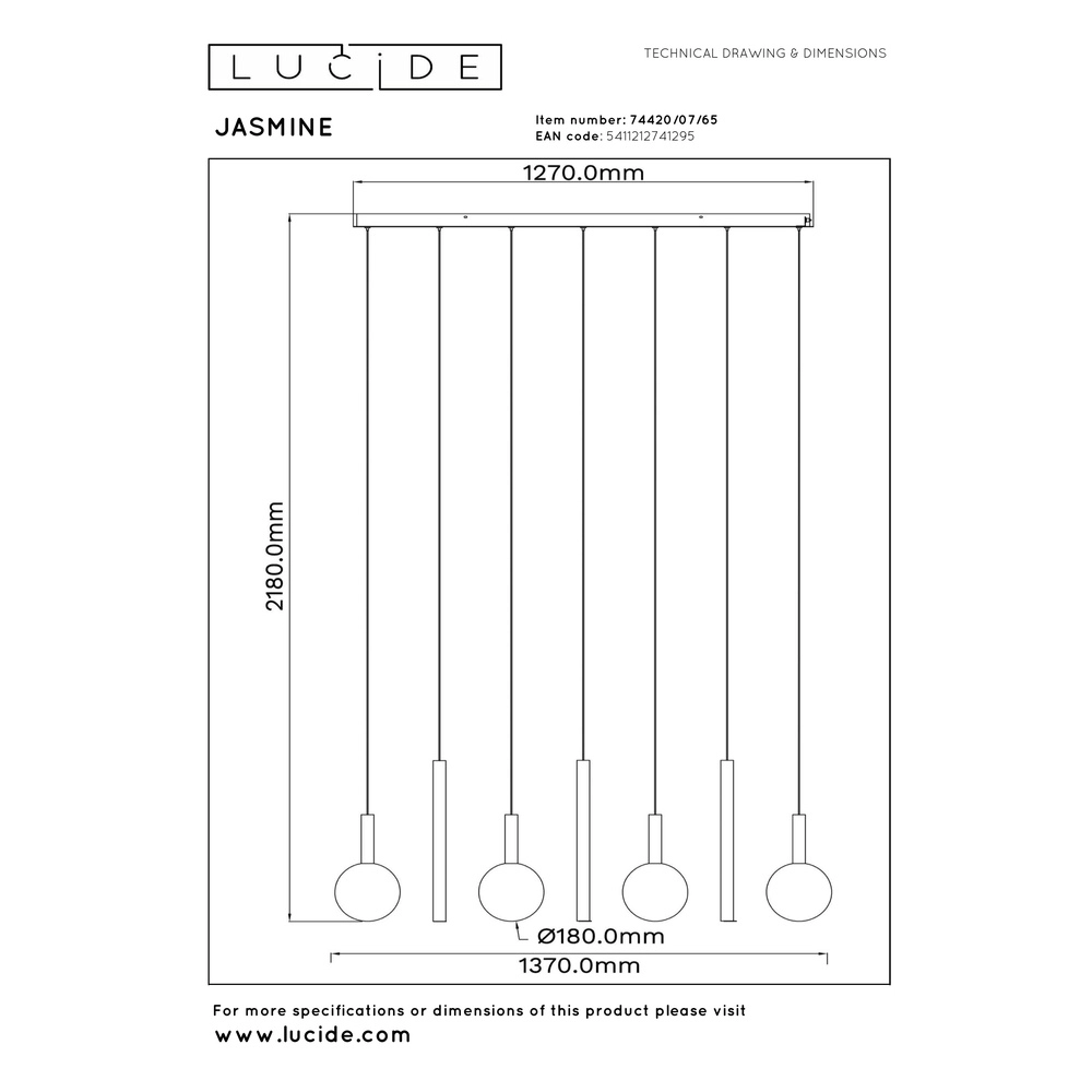 Lampe pendante de conception Jasmine Double feux en cuivre Premium by Lucide 5411212741295