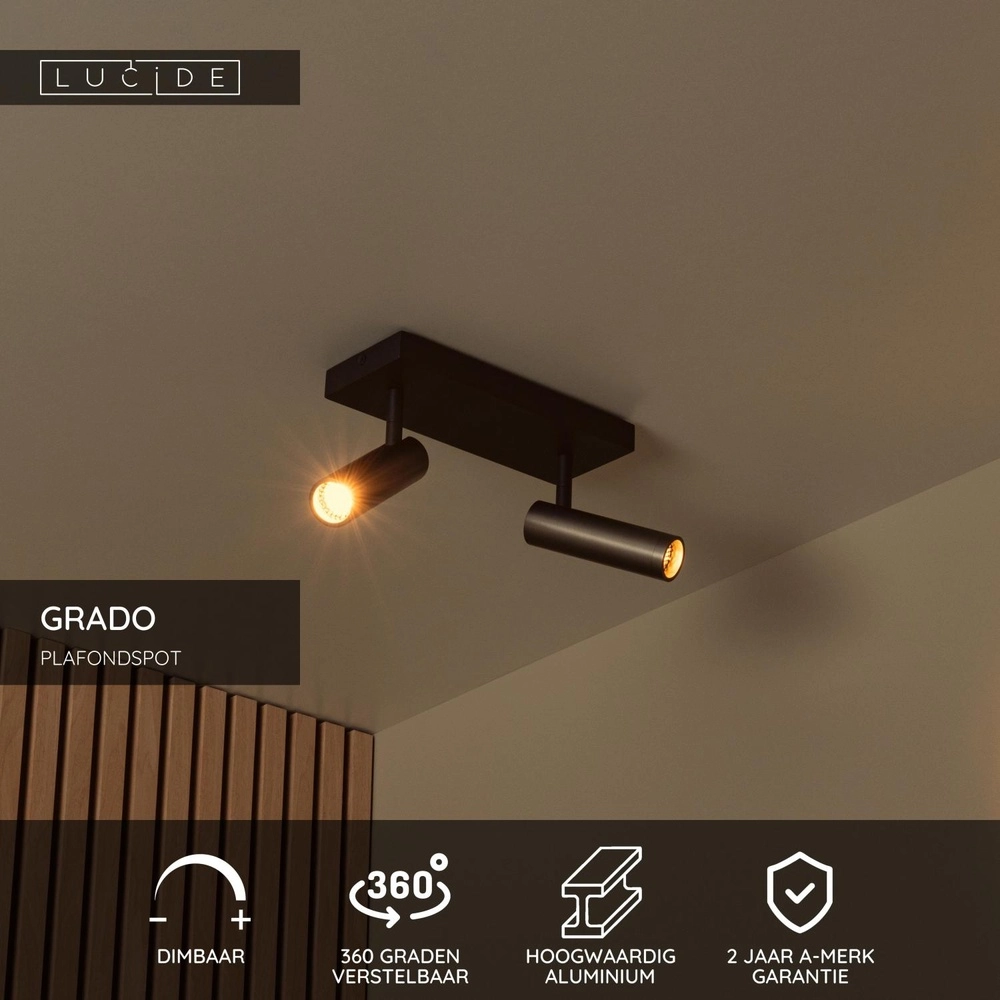 Lampe de plafond élégante Grado Gris métallique 2 clairs Lucide 5411212221711