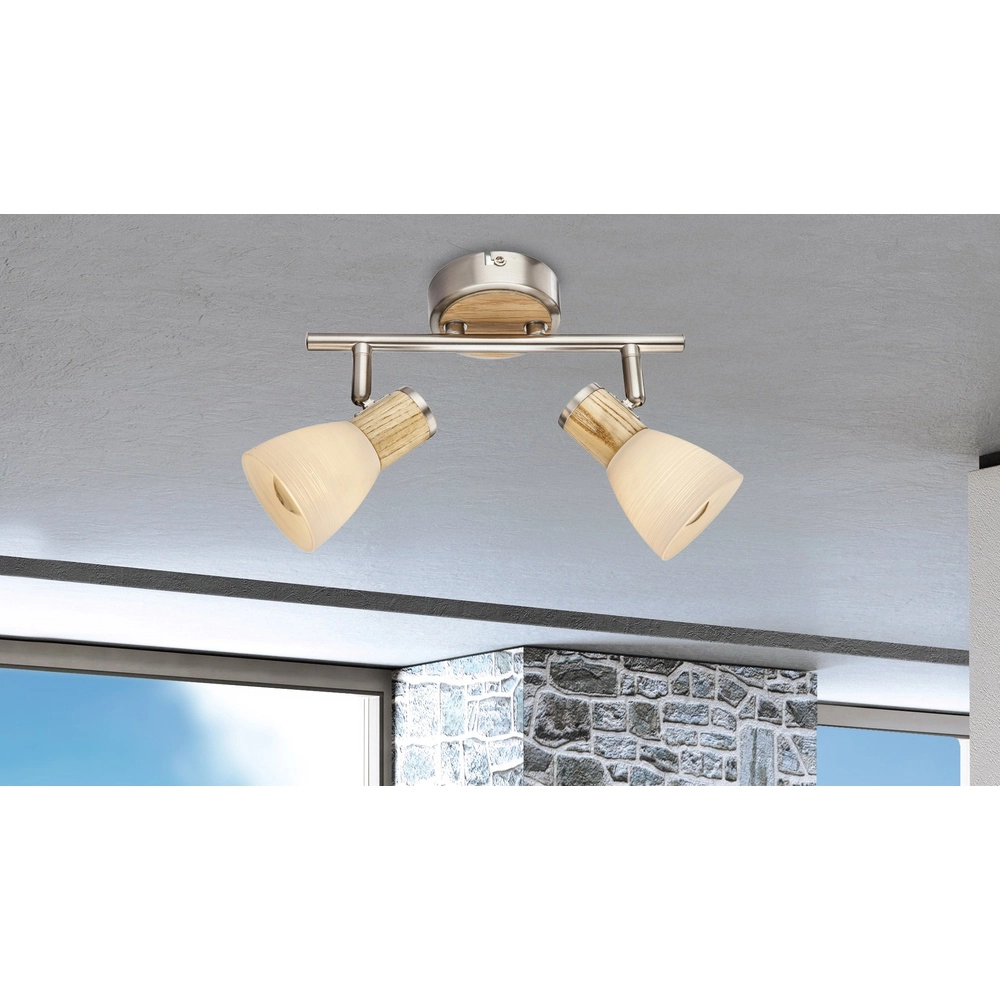 Lampe de plafond Gylfi Nickel avec 2-lights en bois Globo 9007371346547