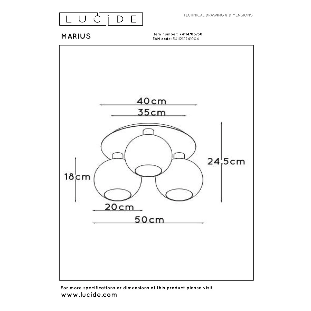 Lampe de plafond Marius Noir à 3 lumières Lucide 5411212741004
