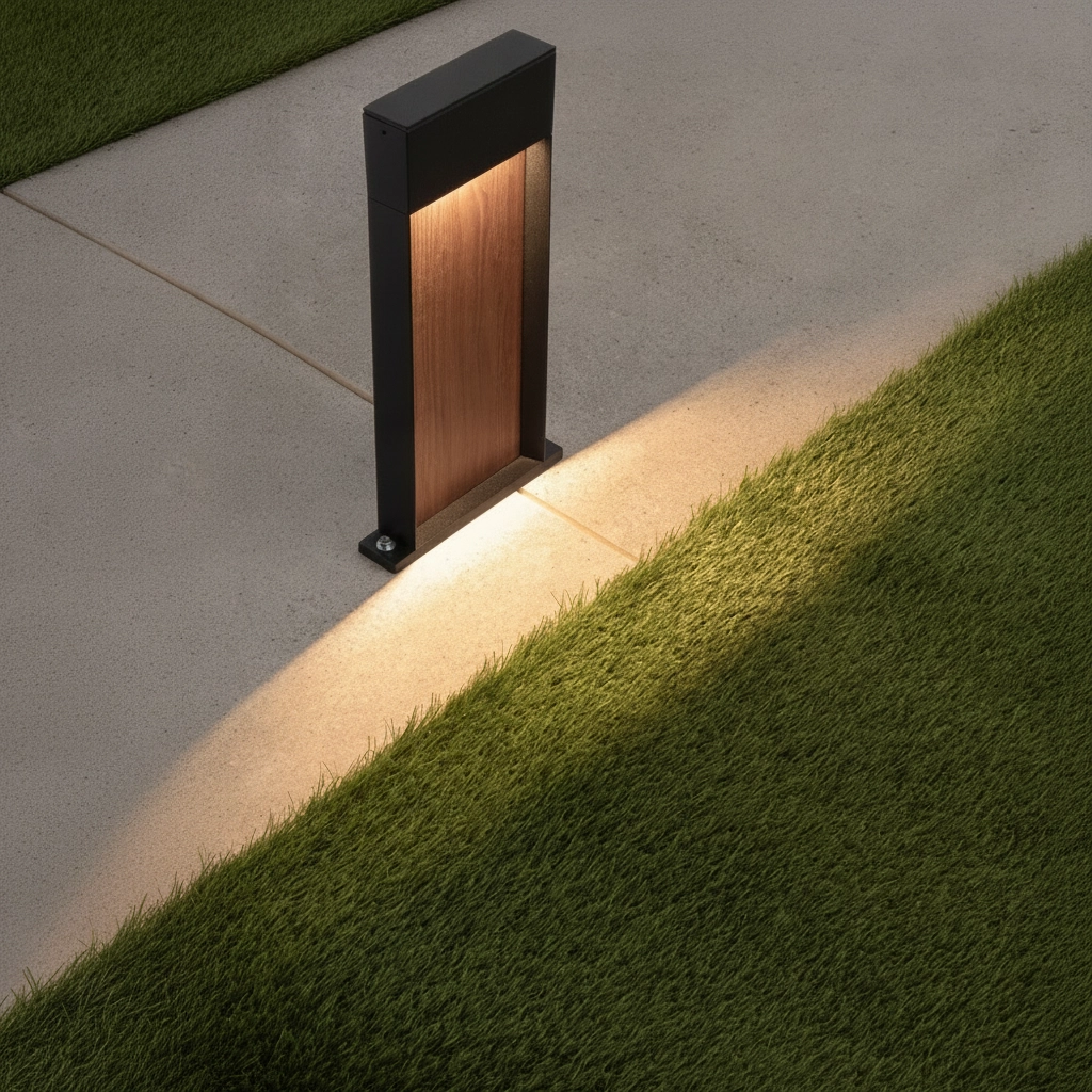 Lampe de jardin conçue Noray noir avec bois 40cm - 2700K