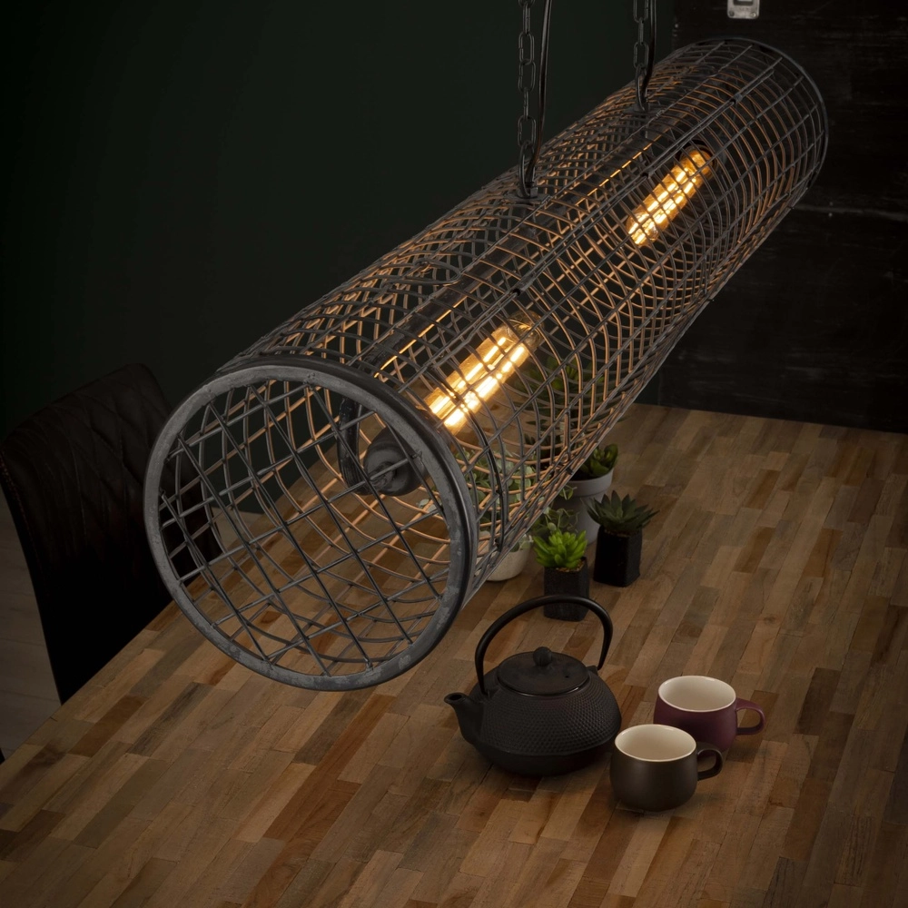 Lampe suspendue industrielle en maille Cylinder 121cm - 2x E27 Lyora 8716803512757