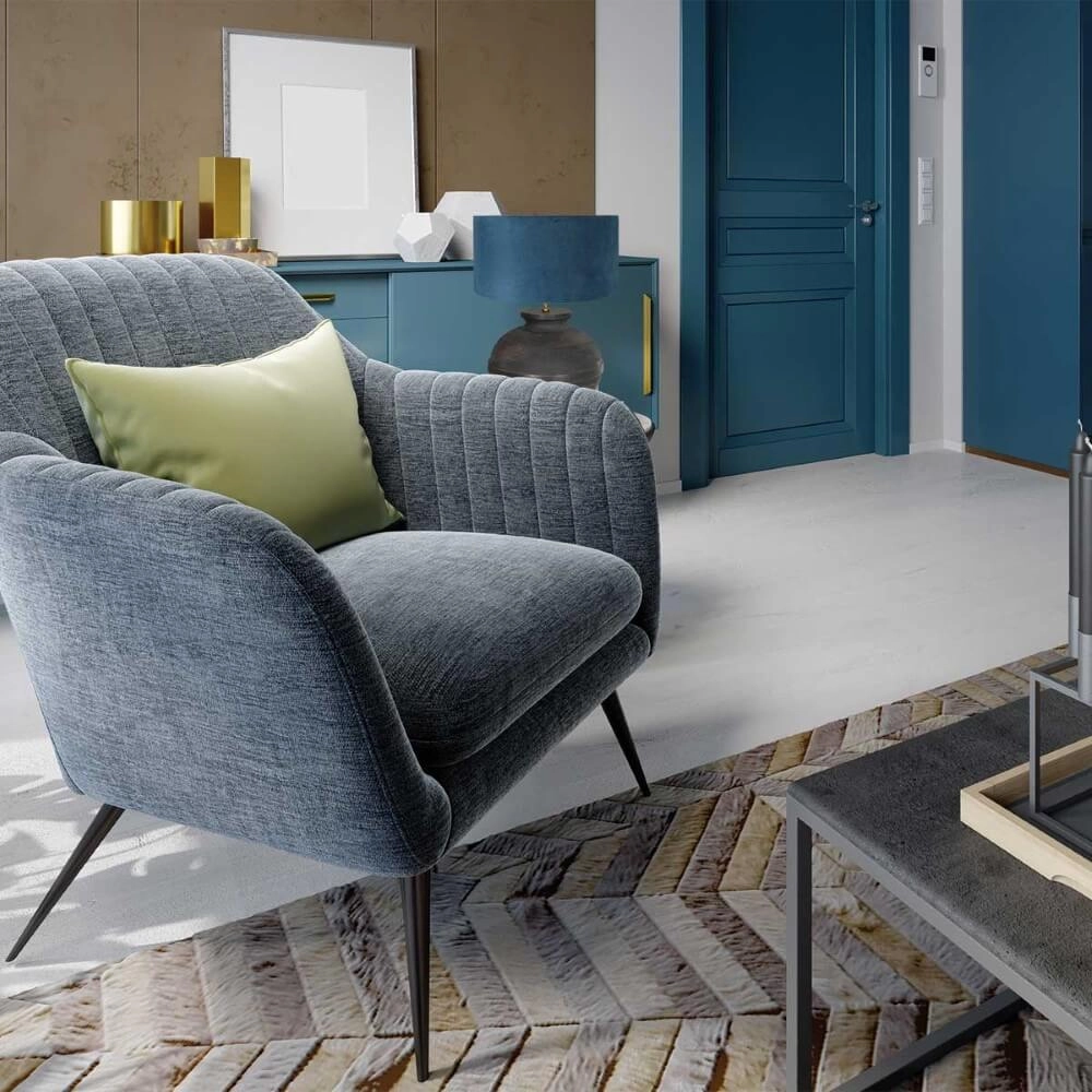 Lampe de table chic Lyons B avec capuche en velours bleu Steinhauer 8712746166651