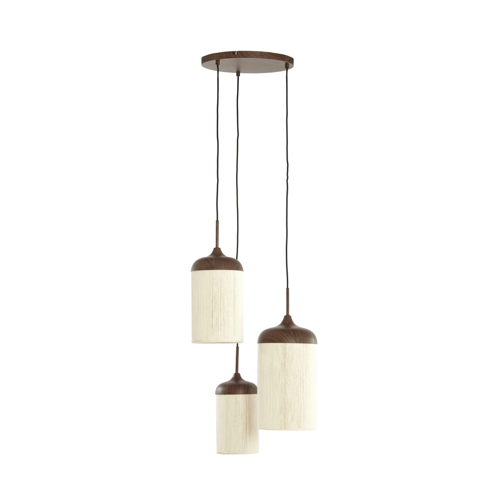 Lampe pendante à 3 lampes Danialo brun noyer avec corde