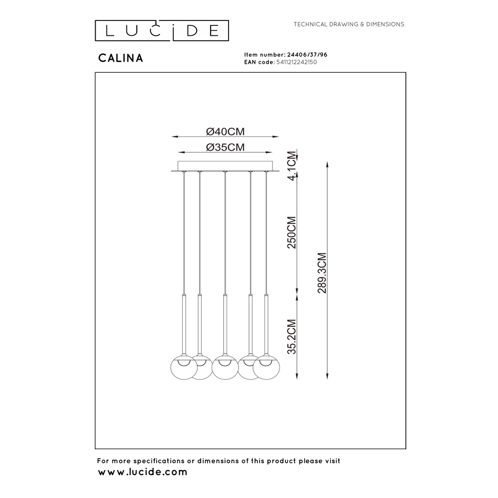 Lampe pendante de conception Calina 5-lumière avec des sphères ambrées Premium by Lucide 5411212242150