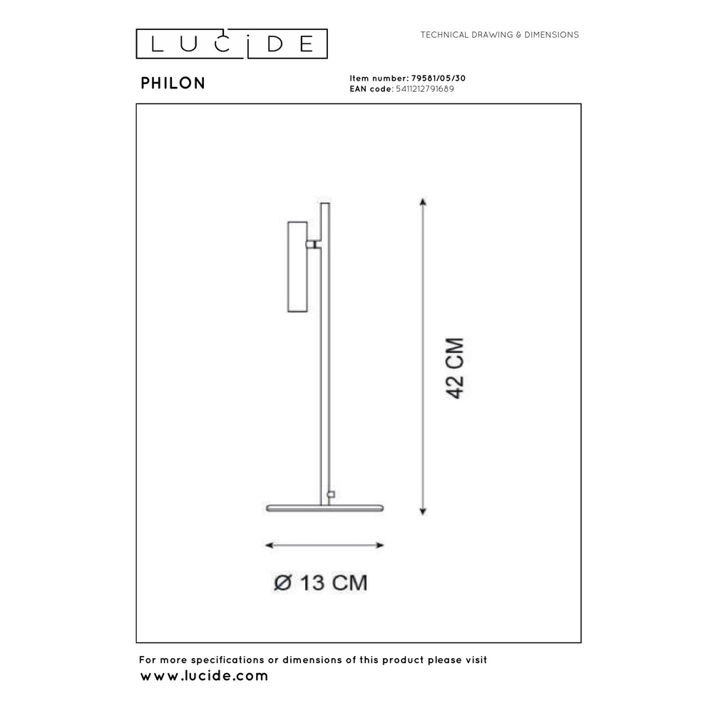 Lampe de bureau Philon Noir Lucide 5411212791689