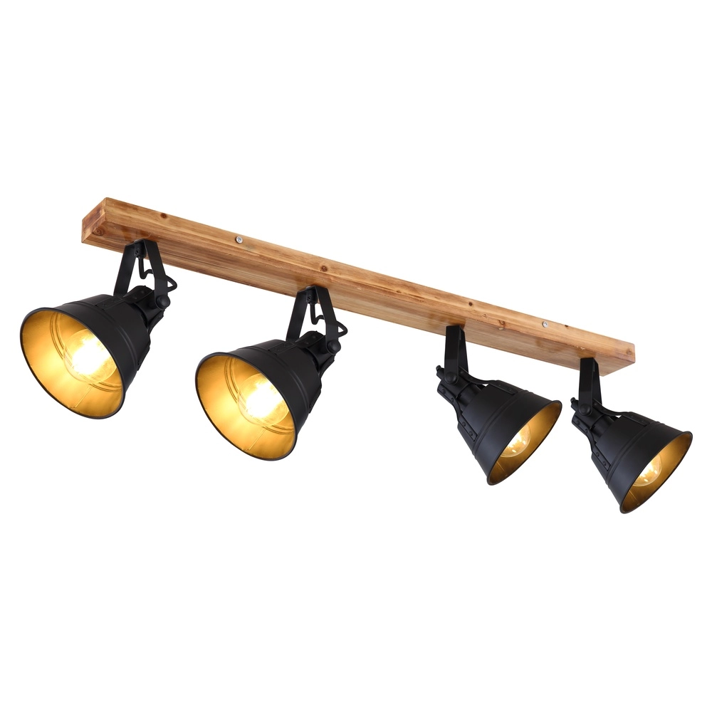 Lampe de plafond de campagne Günther 4-noir clair avec bois