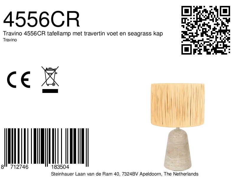 Pierre de lampe de table Travino avec une cagoule en paille de 20 cm Ø Steinhauer 8712746183504