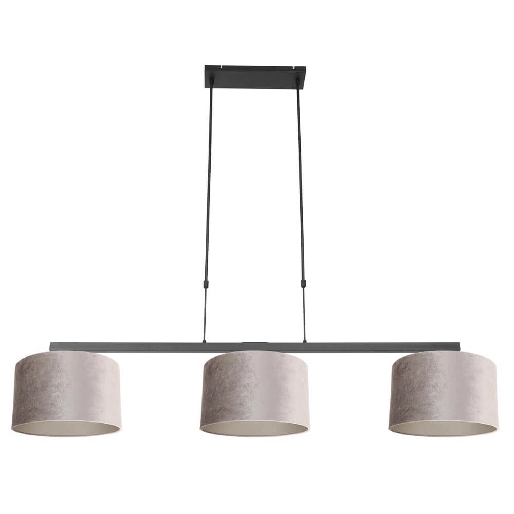 Lampe suspendue noire Stang avec des nuances de velours taupe