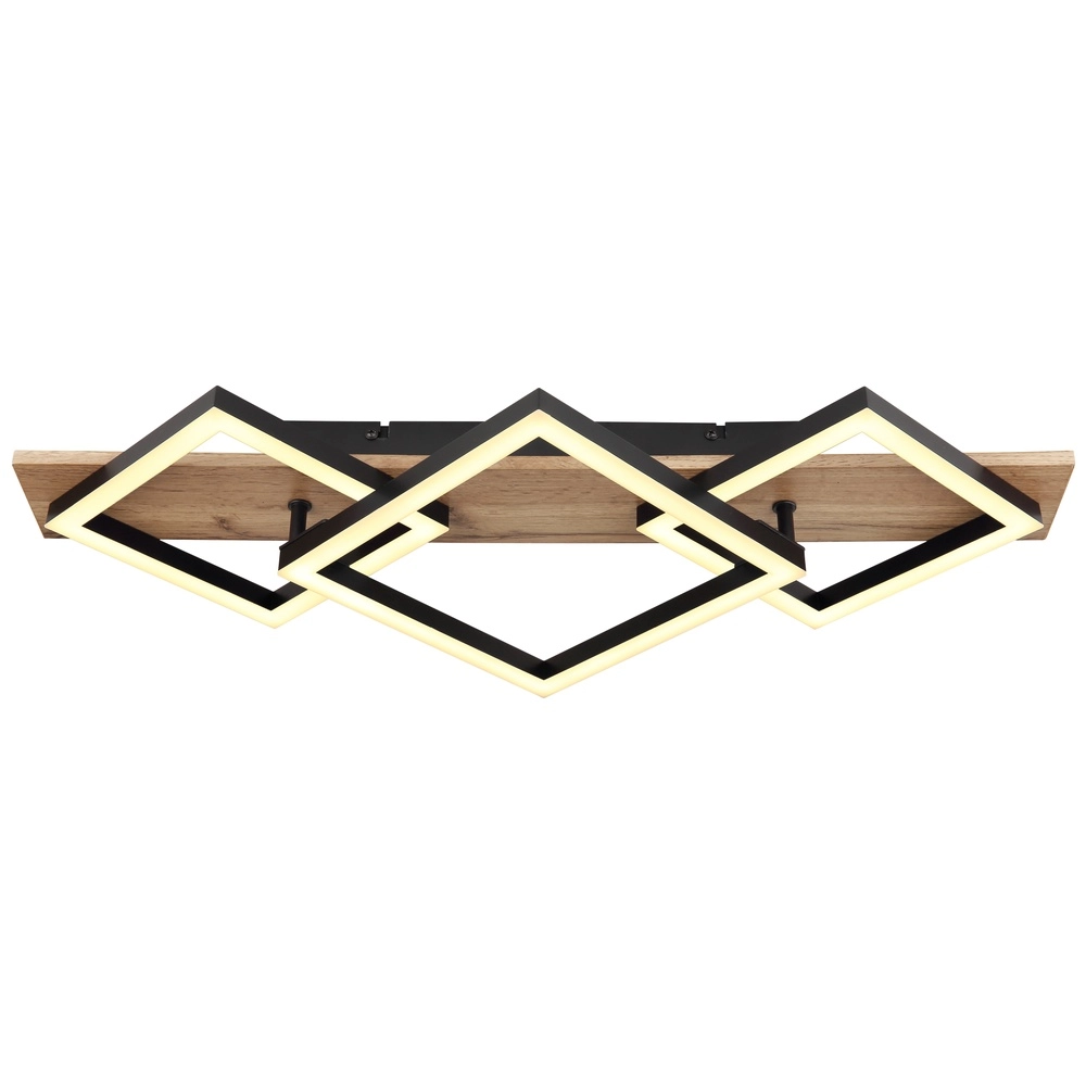 Lampe de plafond Beatrix 61 cm carrés noirs avec du bois Globo 9007371445394