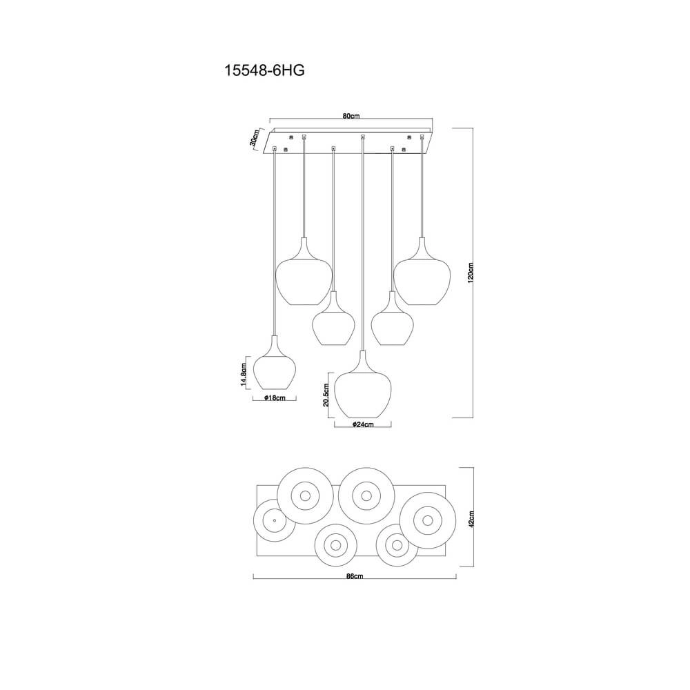 Suspension noire Maxy avec verre rouge 6 lumières Globo 9007371450985
