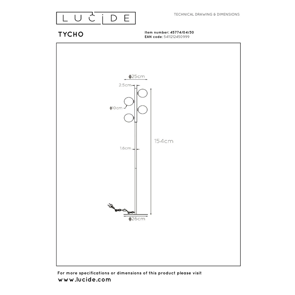 Lampe de pied Tycho Noir Lucide 5411212450999