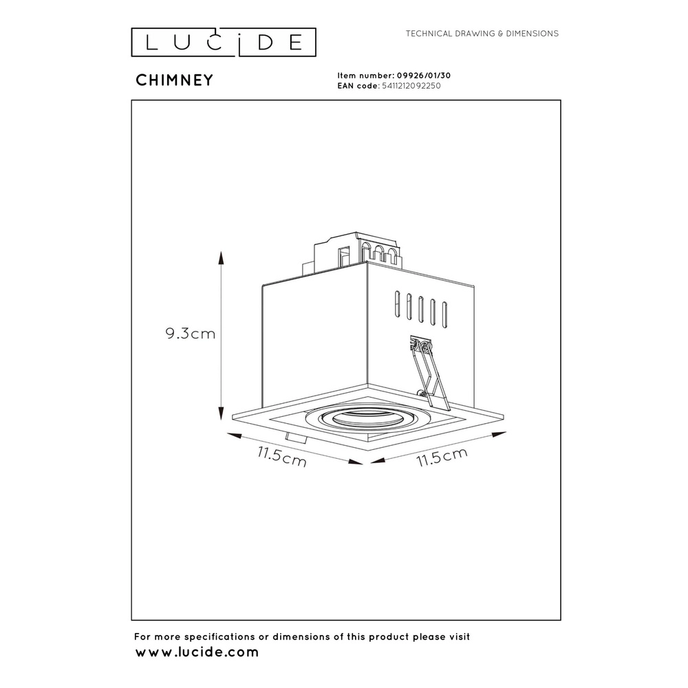 Projecteur carré encastré Chimney Noir simple Lucide 5411212092250