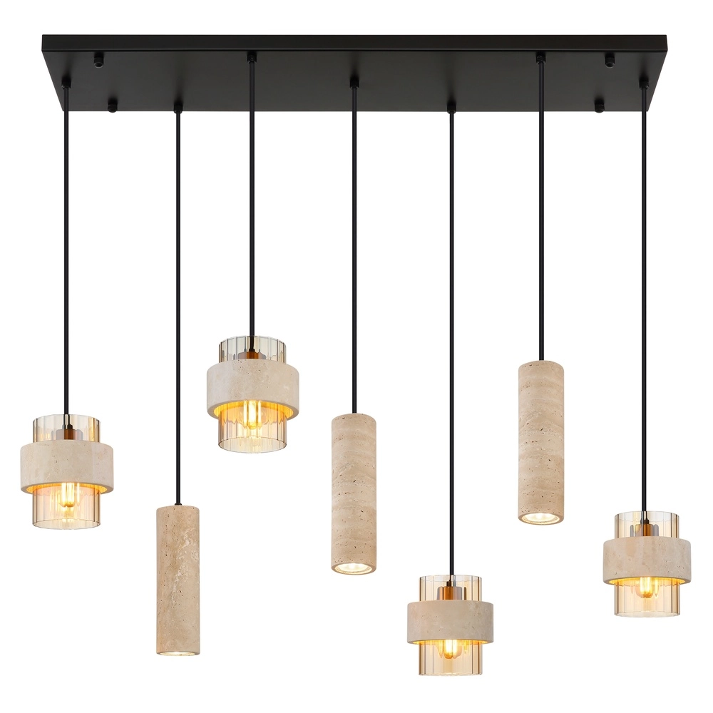 Lampe suspendue à 7 lampes Daren noir avec marbre Globo 9007371583669