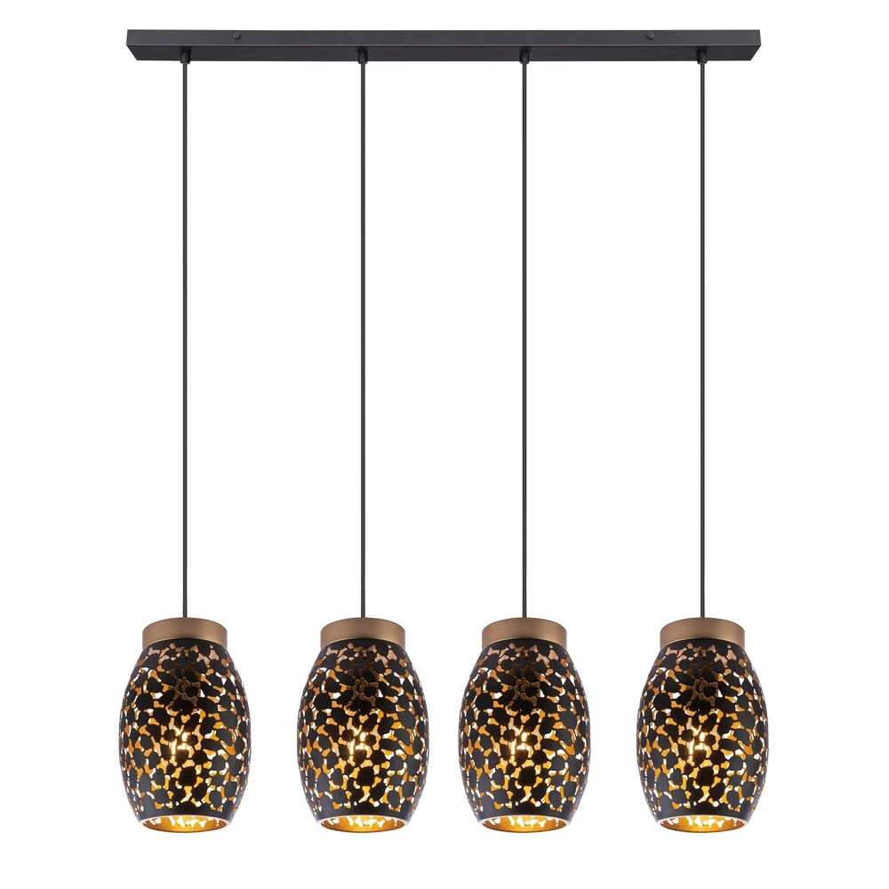 Lampe suspendue à 4 lumières Narri noir avec or - trous grossiers