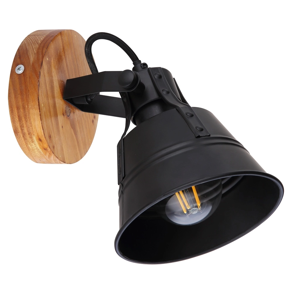 Lampe murale de campagne Günther noir avec bois Globo 9007371413720