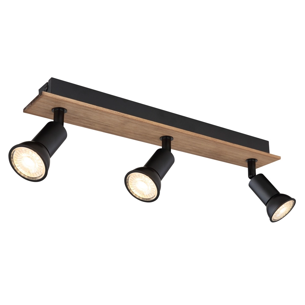 Projecteur de plafond Drew noir avec 3 lumières en bois