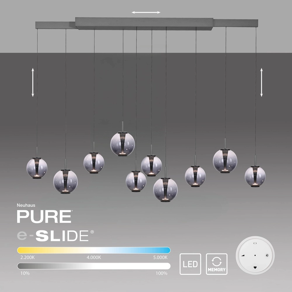 Lampe suspendue Pure E-Infinty Gris mystique avec verre fumé Paul Neuhaus 4012248397862