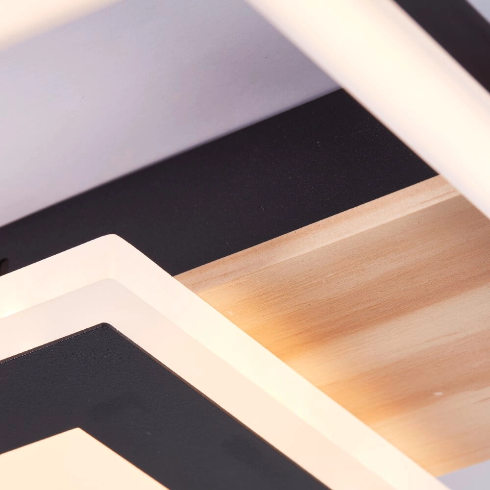 Plafonnier Baldo carré noir avec bois Brilliant 4004353420030