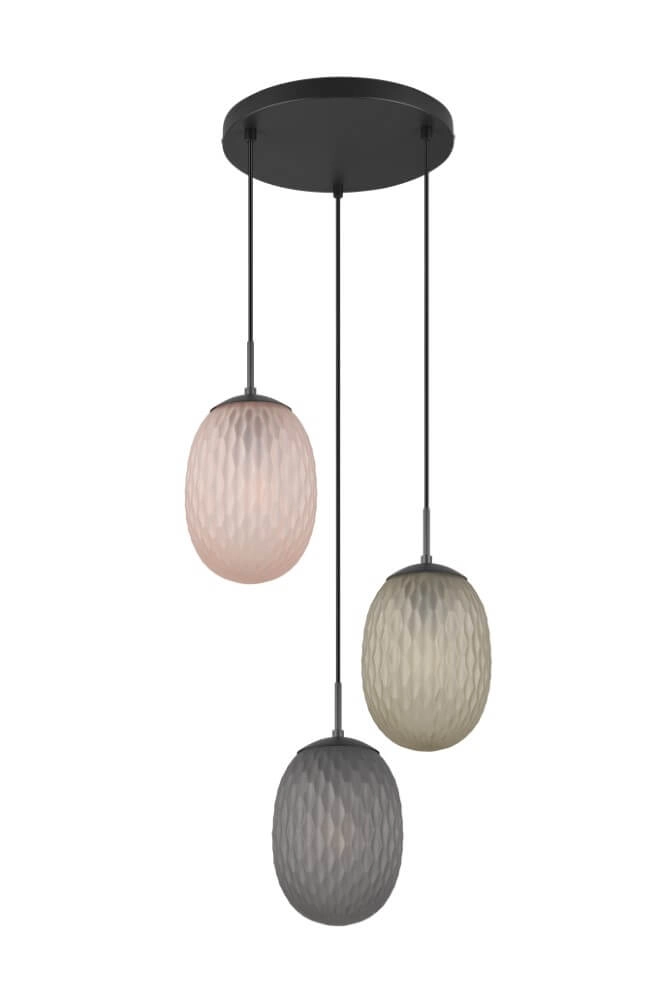 Lampe suspendue 3 lumières Facette avec verre coloré nervuré Trio 4017807616835