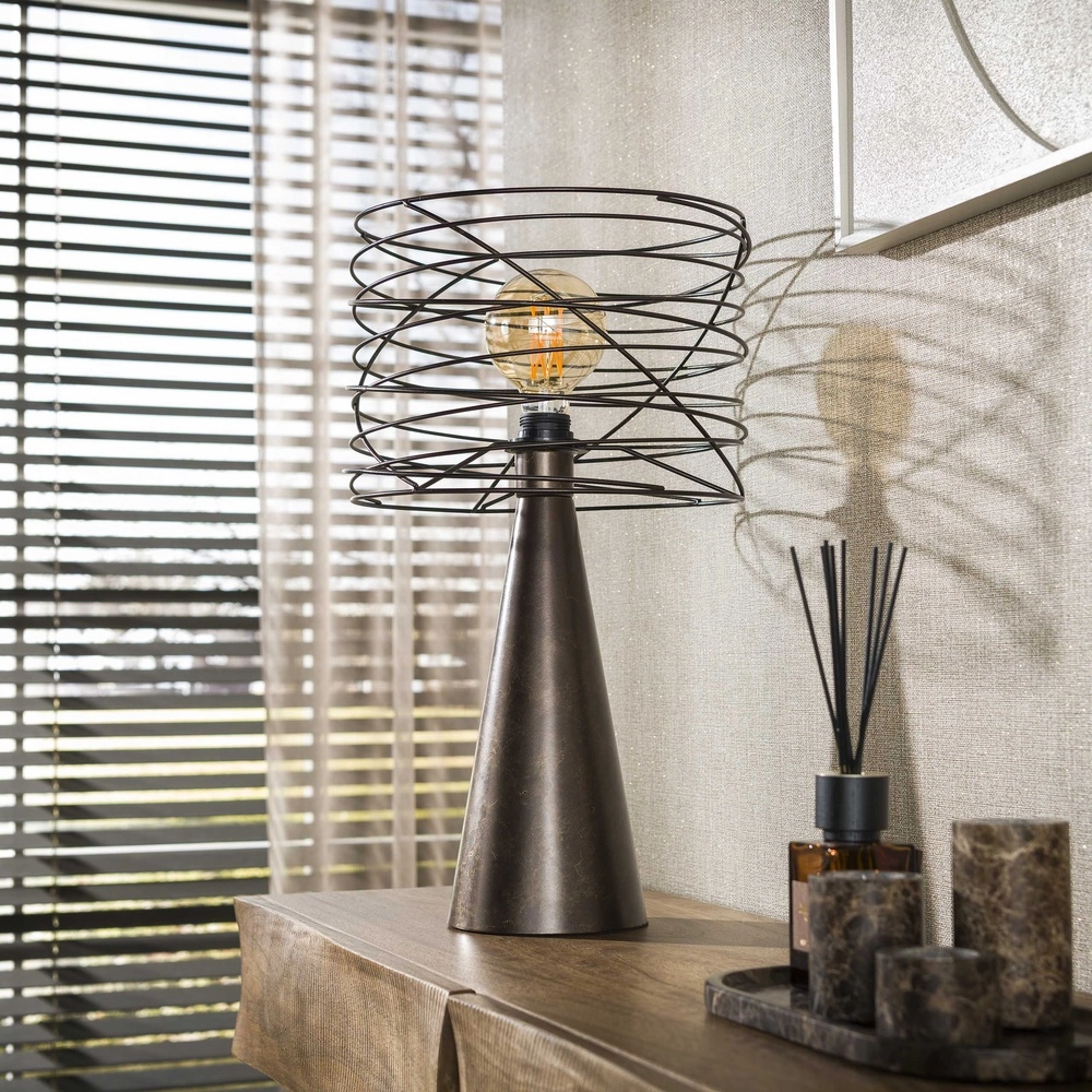 Lampe de table marron urbain Curl avec capuchon de fil Lyora 8716803512511