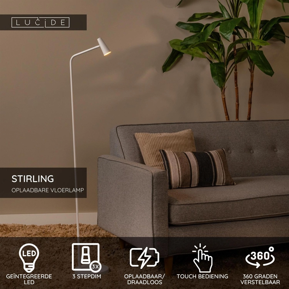 Lampe sur pied rechargeable Stirling Blanc Lucide 5411212361271