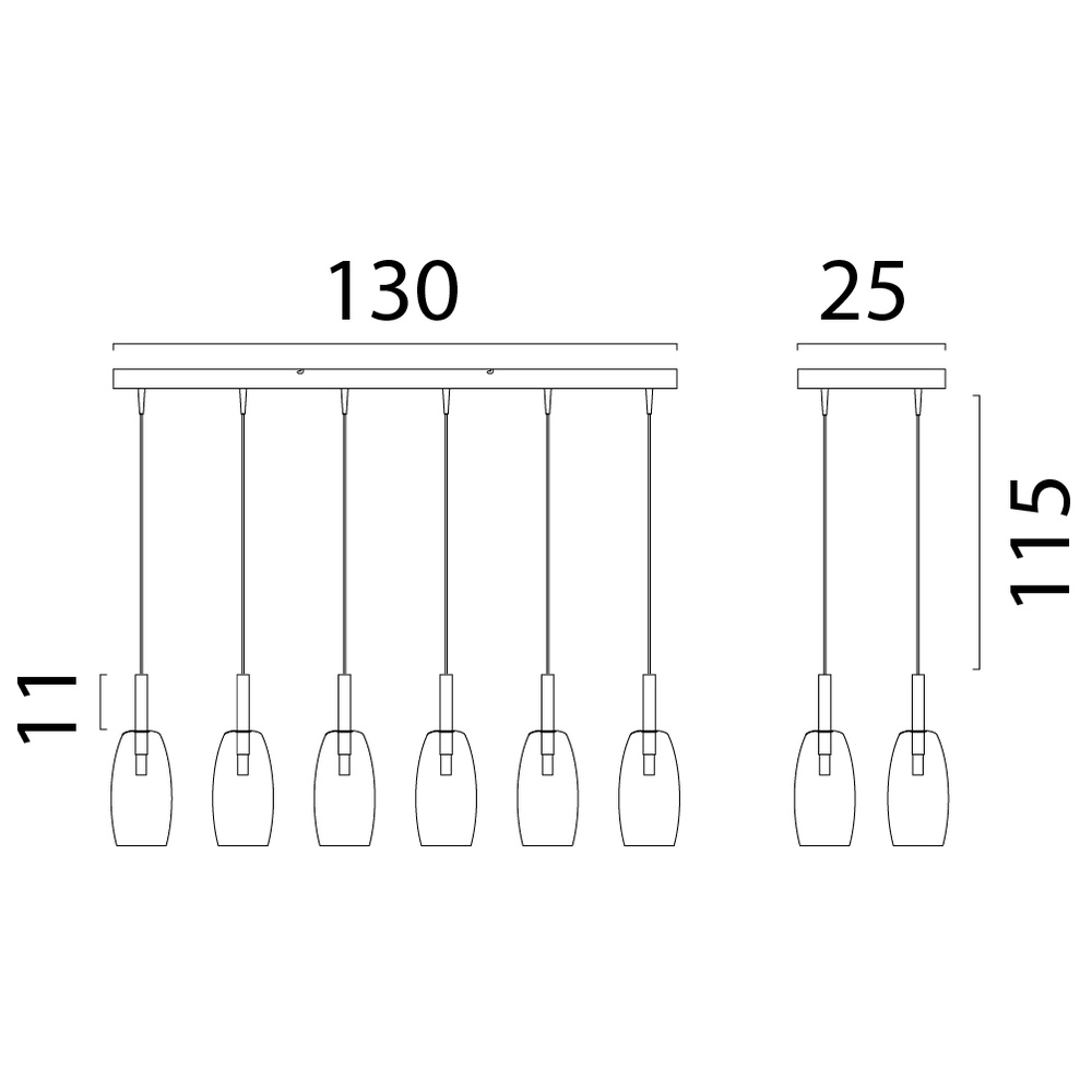 Lampe pendante 6L Ø11,5cm Lido Olive avec du verre doré qui s’estompe. Masterlight 8718121325002
