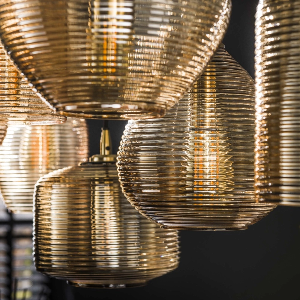 Lampe pendante de salle à manger Stripe 7 lumières - verre nervuré Lyora 8716803511125