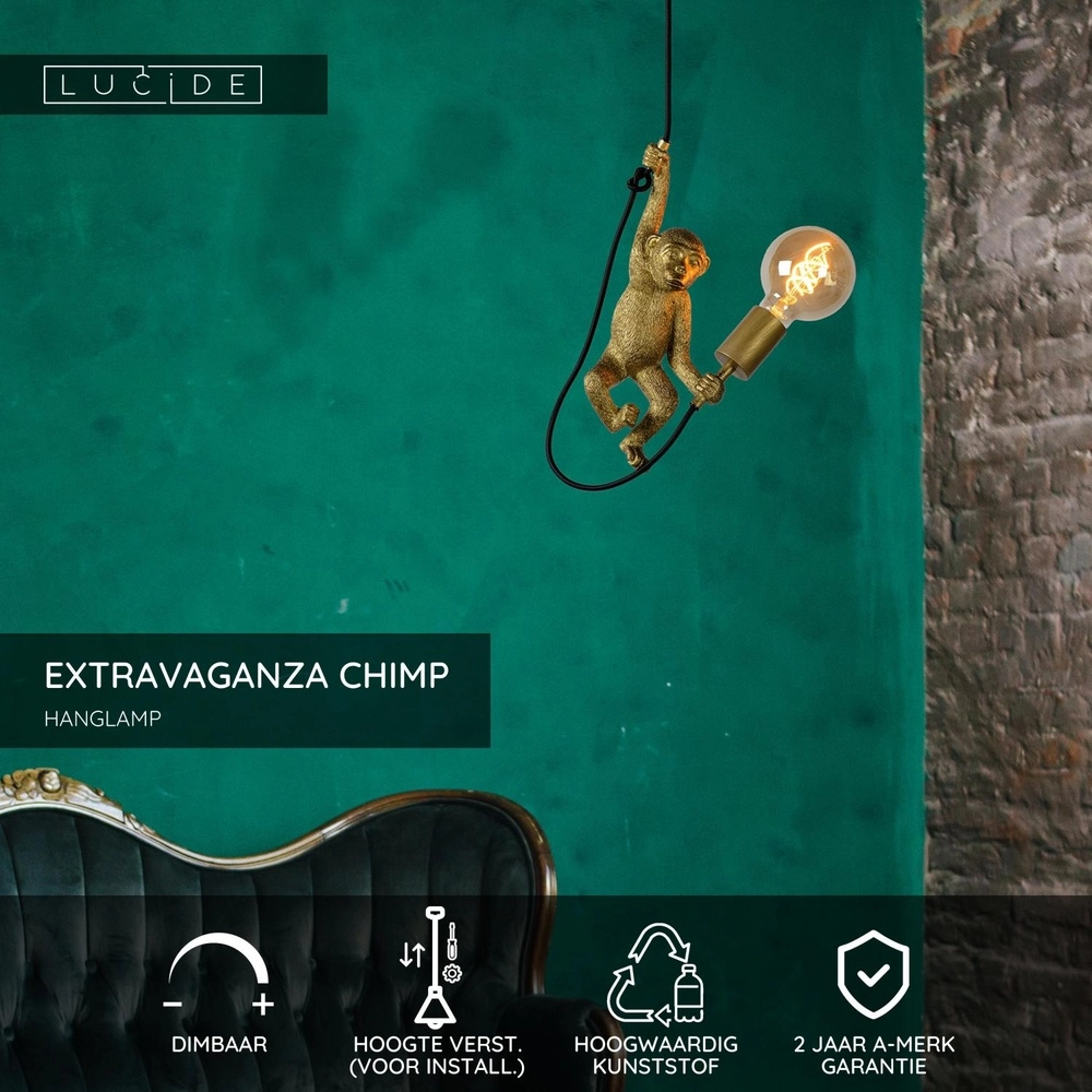 Lampe suspendue Extravaganza Chimp singe noir avec or Lucide 5411212105318