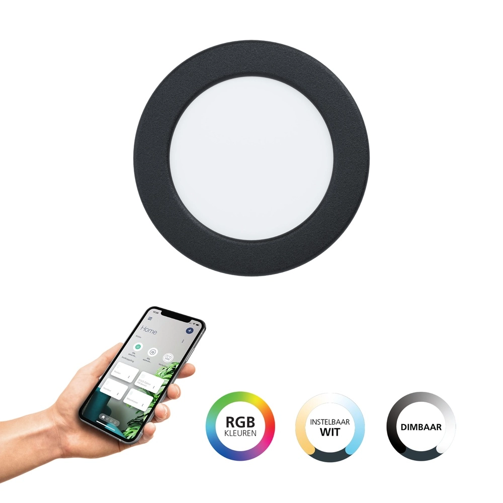Lampe encastrée IP44 Fueva 6-Z Zigbee - noir - Ø 12cm Eglo 9008606330973