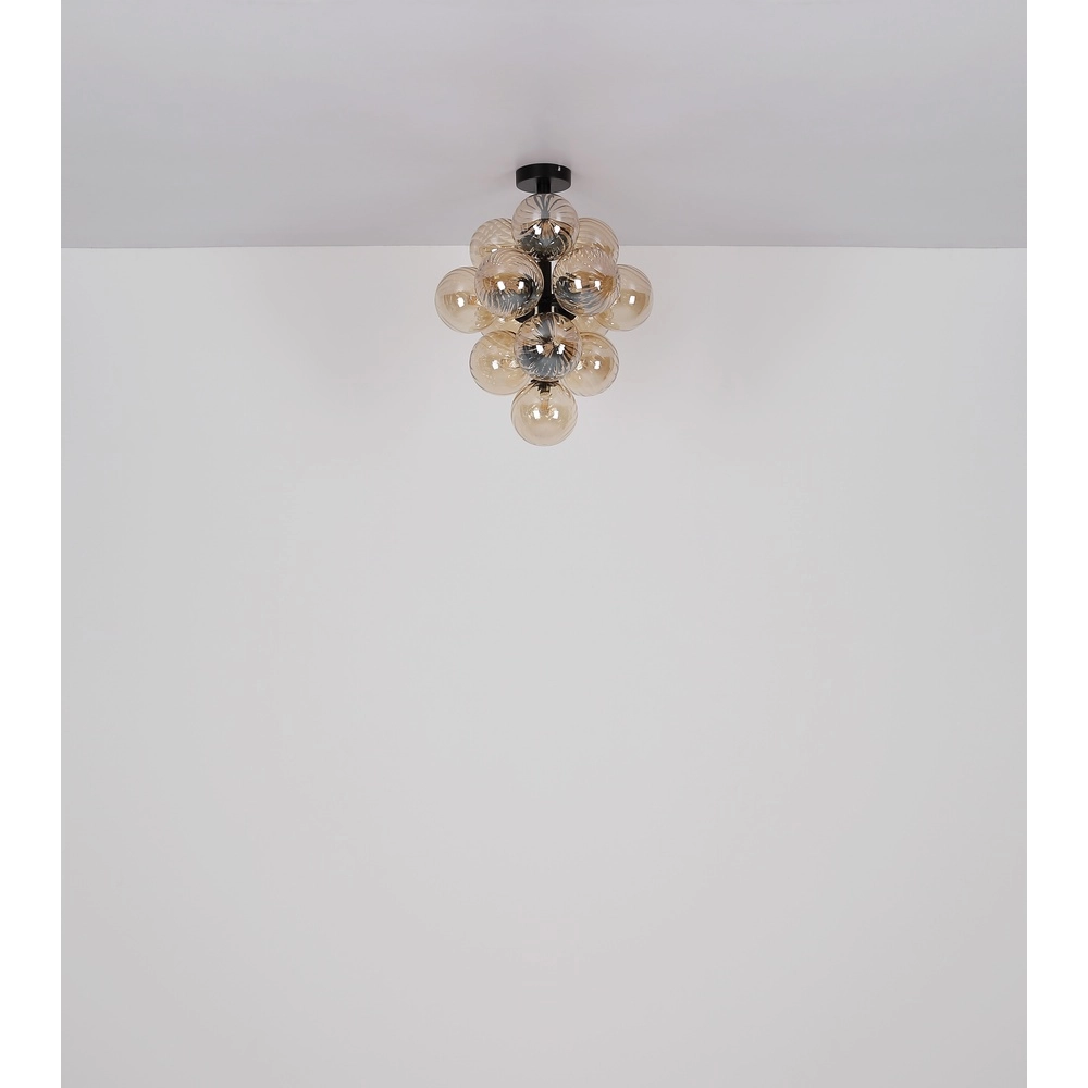 Lampe de plafond noire Conor avec verre ambré Globo 9007371518173