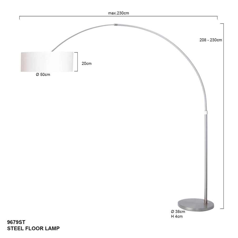Lampe à arc Stresa Acier inoxydable avec capot blanc Steinhauer 8712746092899
