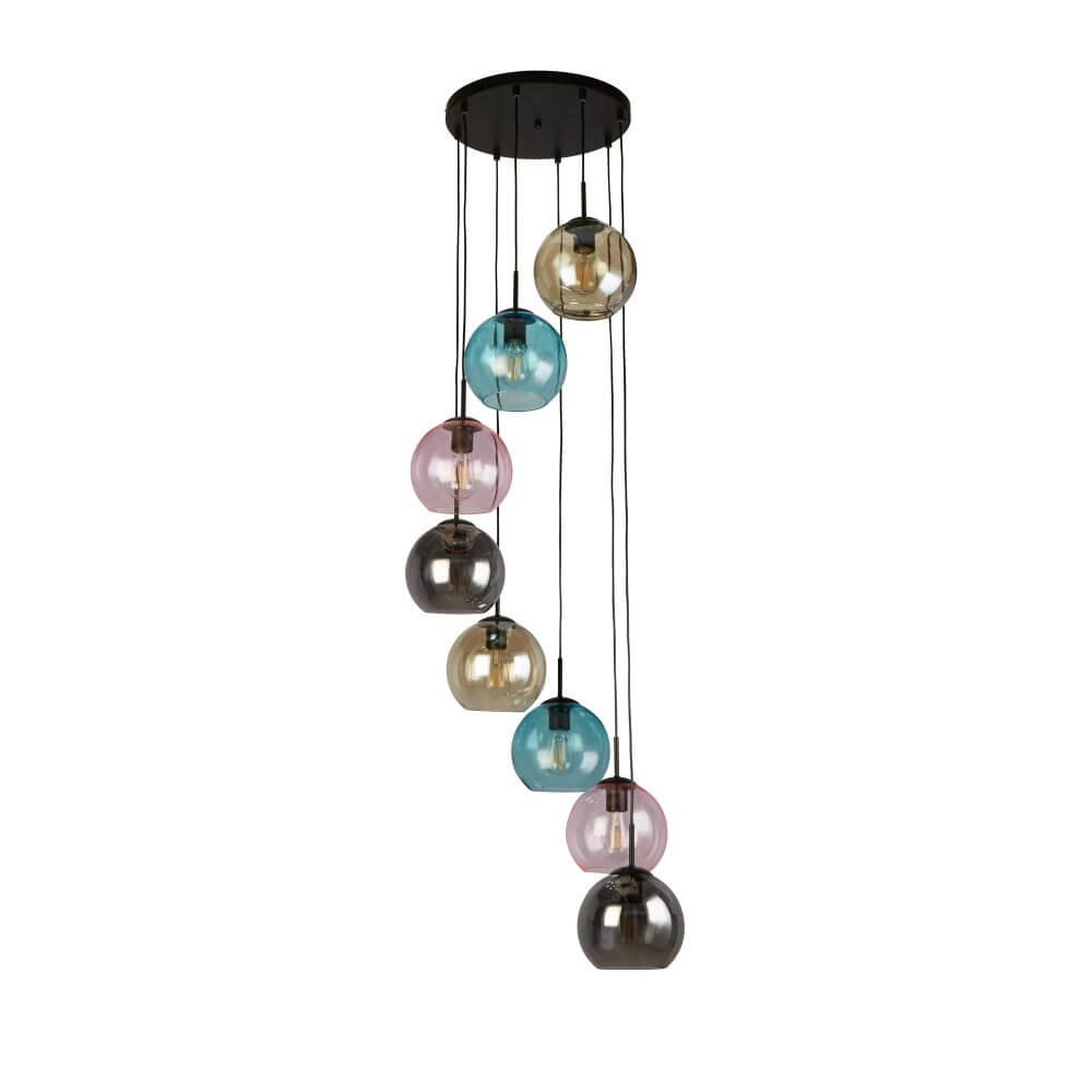 Lampe suspendue 8 lumières Mardi Gras II avec plusieurs couleurs de verre