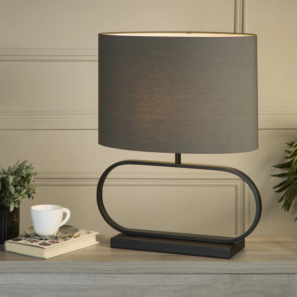 Lampe de table Sleek Noir avec capuche grise Searchlight 5053423305417