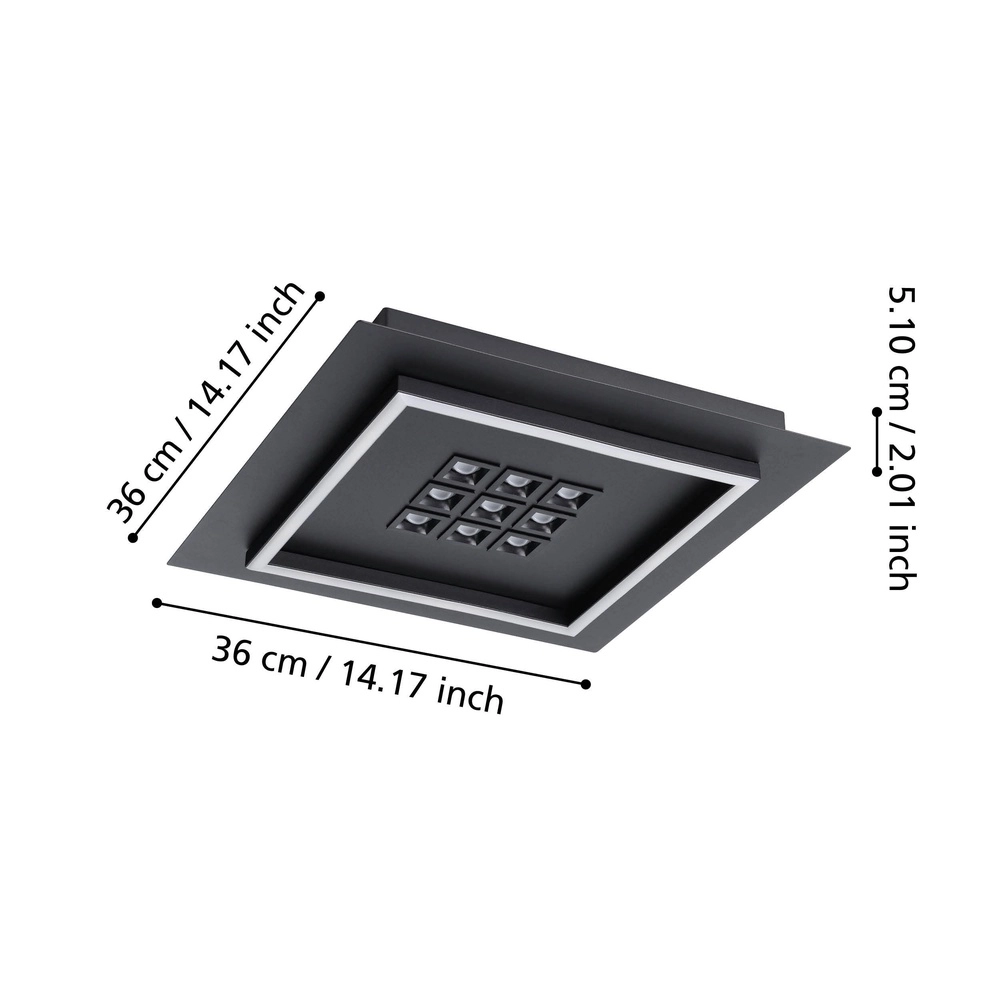 Lumière LED moderne de plafond Balazote 36x36 cm - noir Eglo 9008606312719