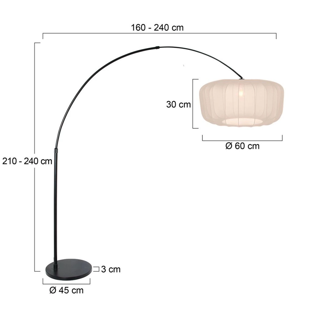 Lampe à arc noir Vela Lino avec une teinte crème Ø60cm Steinhauer 8712746183580