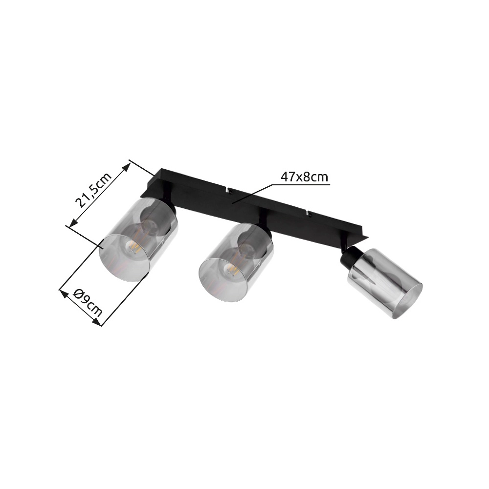 Lampe de plafond Hadera Noir à 3 lumières avec verre fumé Globo 9007371443215