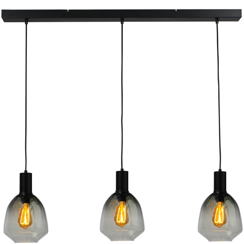 Lampe suspendue 3 lumières - noire - Porto avec des lunettes vertes Nicolette
