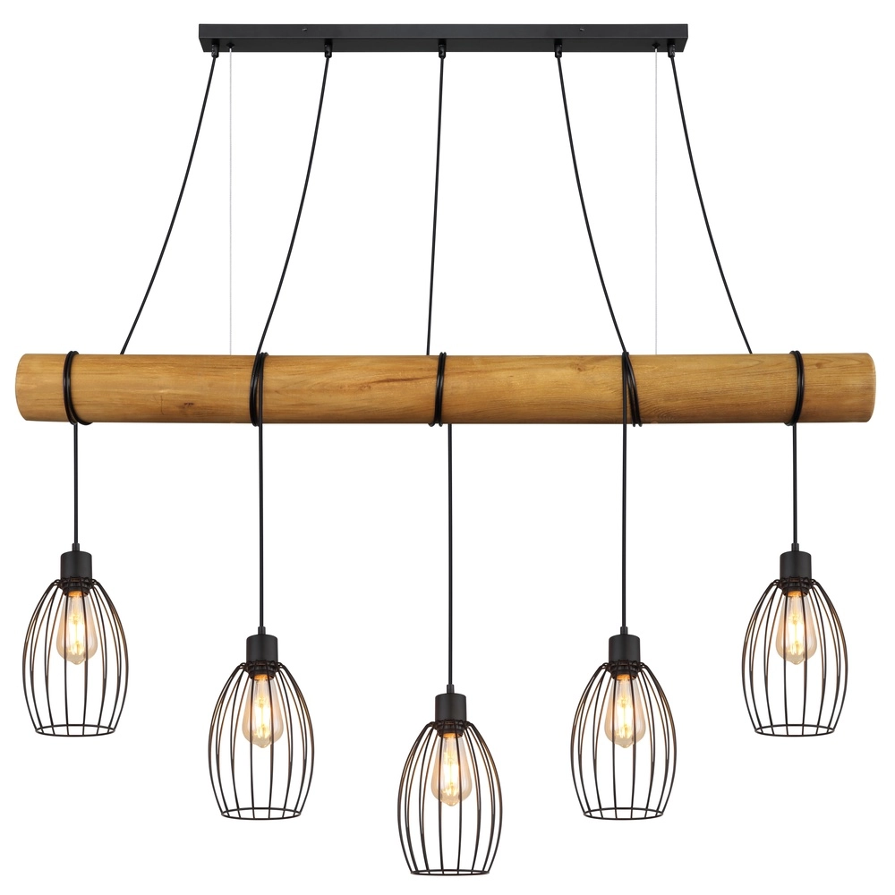 Lampe pendante de campagne Berti Bois à 5 clairs avec noir Globo 9007371586325