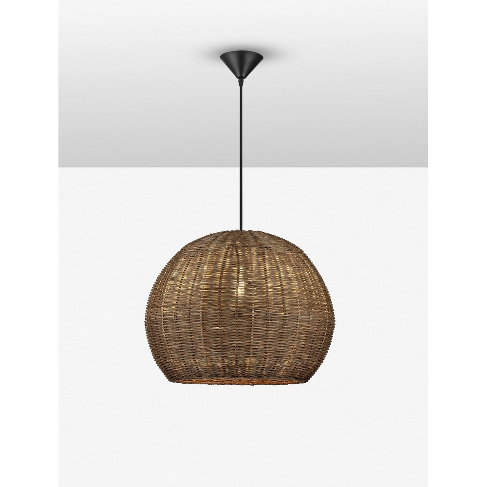 Lampe suspendue Rielo noir avec du rotin Lyora 5212017487957