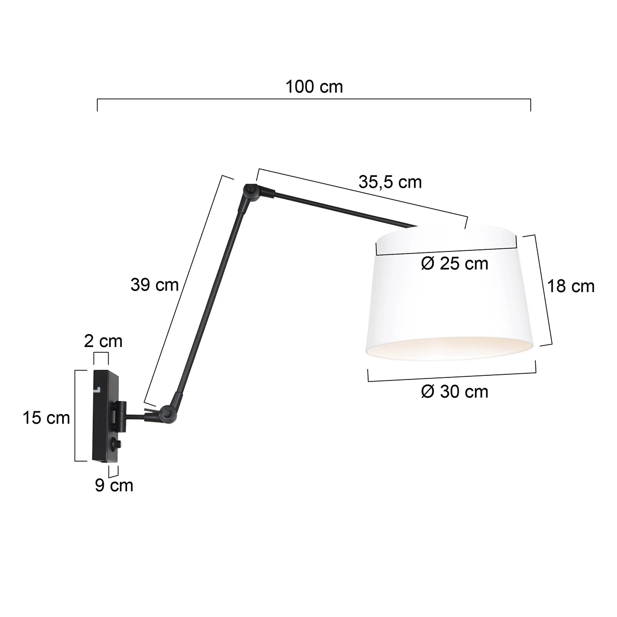 Lampe de table murale orientable Prestige Chic 50 cm uni blanc avec noir Steinhauer 8712746146561