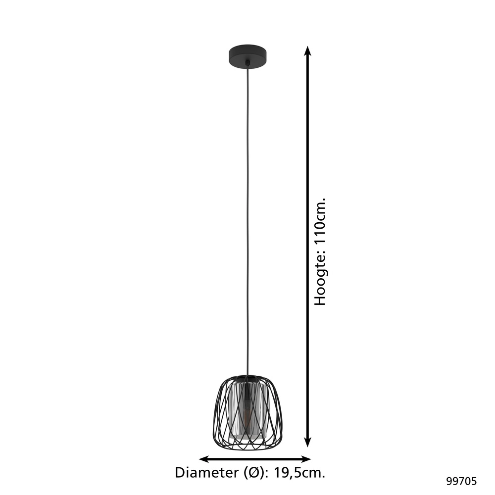 Lampe suspendue filaire Floresta Ø 20 cm - avec verre fumé Eglo 9002759997052
