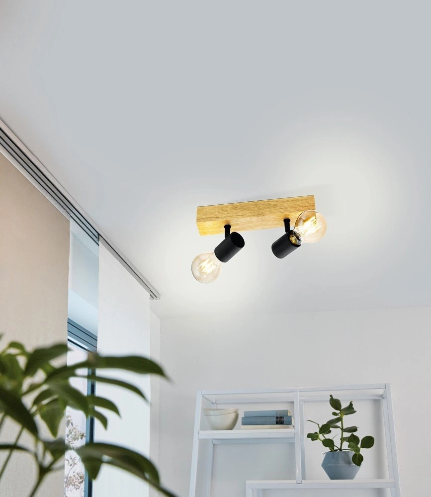 Spotlight Townshend 3 2 lumières noir avec bois Eglo 9002759994785