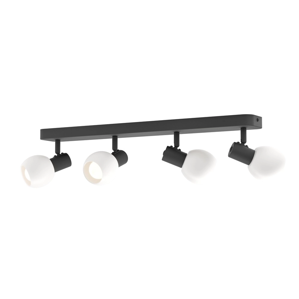 Lampe de plafond Castellazo Noir à 4 lumières avec verre blanc