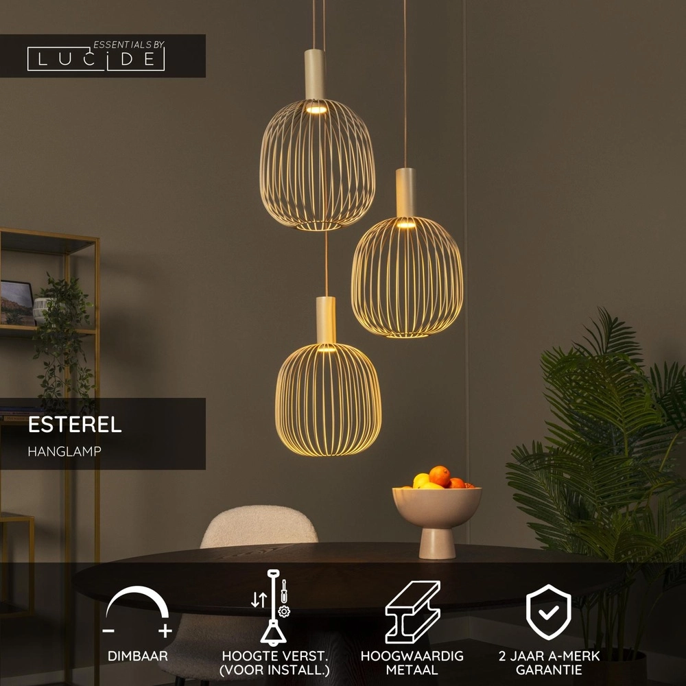 Lampe pendante à 3 lampes Esterel Mini rond GU10 marron sable Lucide 5411212212344