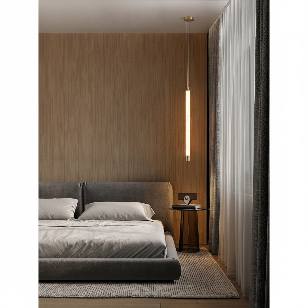 Lampe pendante moderne Muse Or avec travertin brun sable