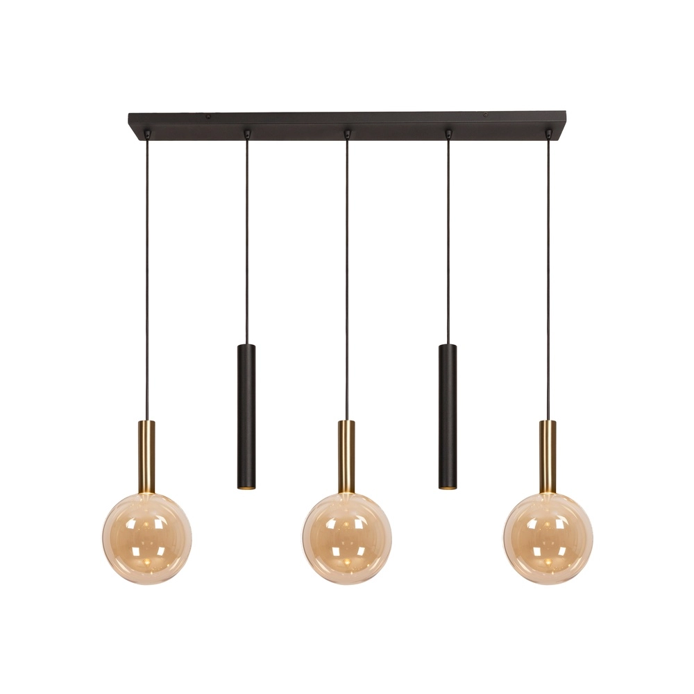 Lampe suspendue à 5 lumières Josiane noir avec or