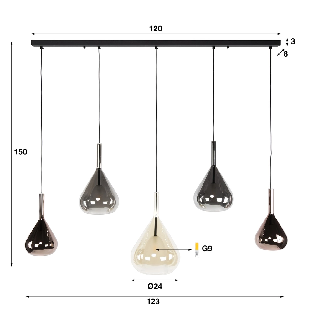 Lampe pendante de table à manger Wings 5 lumières - Ø 24cm verre Lyora 8716803511972